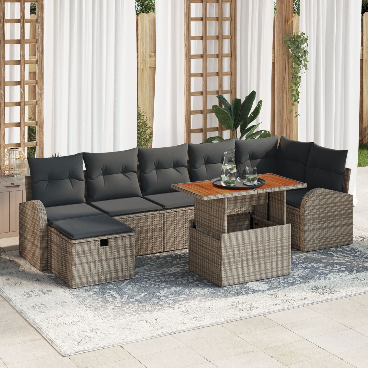 8-Delige Tuin Sofa Set Met Kussens Grijs Poly Rattan