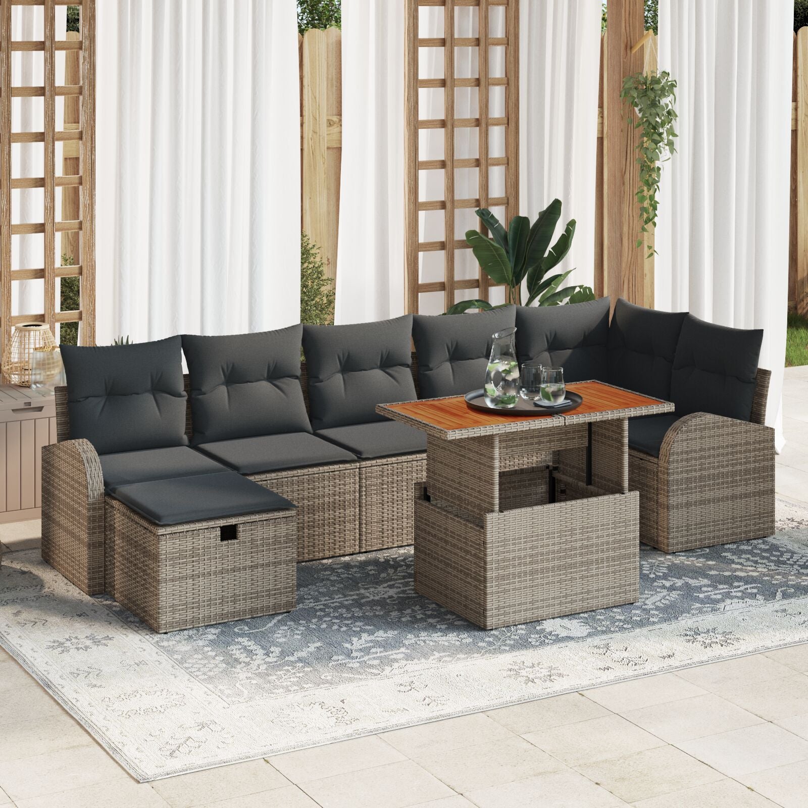 8-Delige Tuin Sofa Set Met Kussens Grijs Poly Rattan