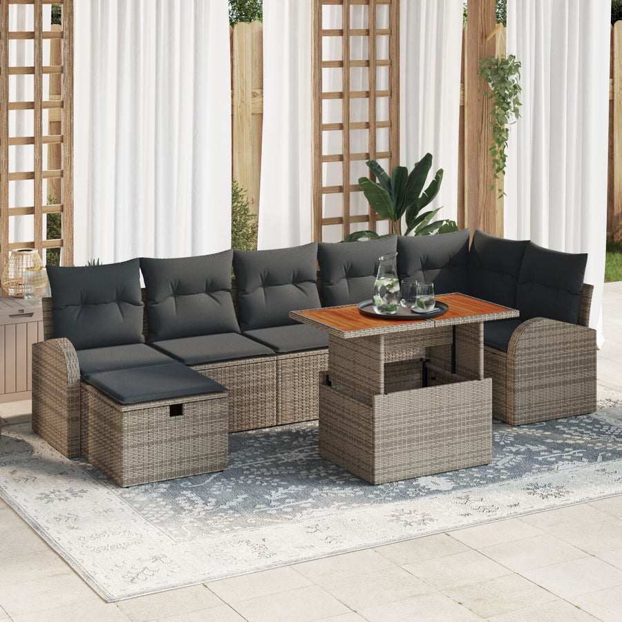 8-Delige Tuin Sofa Set Met Kussens Grijs Poly Rattan