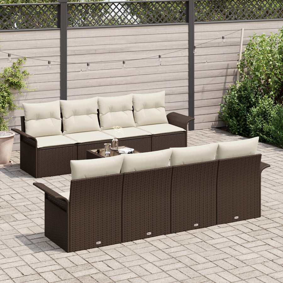 9 Delige Tuin Sofa Set Met Kussens Bruin Poly Rattan