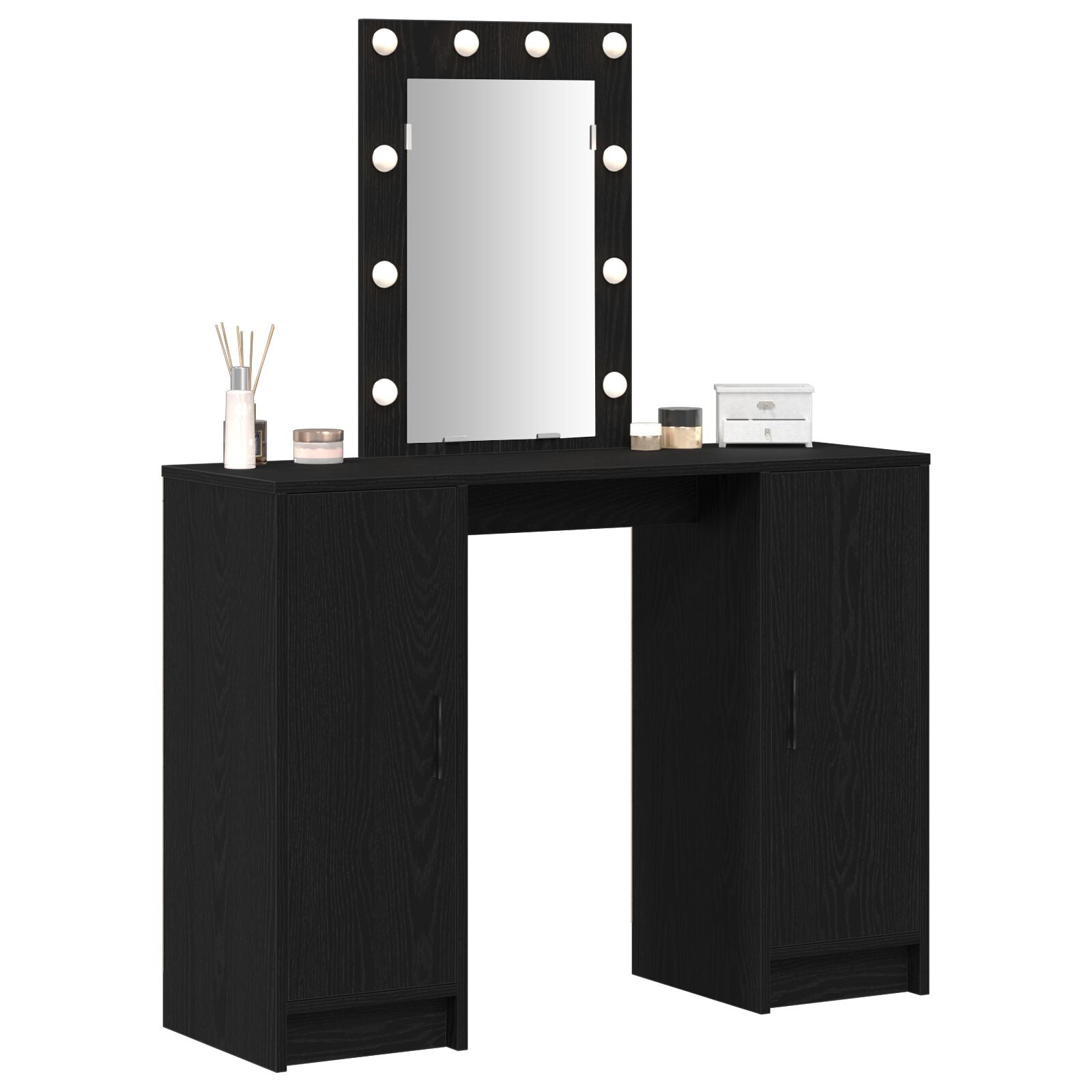 Kaptafel Met Led Verlichting 102X33X135 Cm Zwart eiken