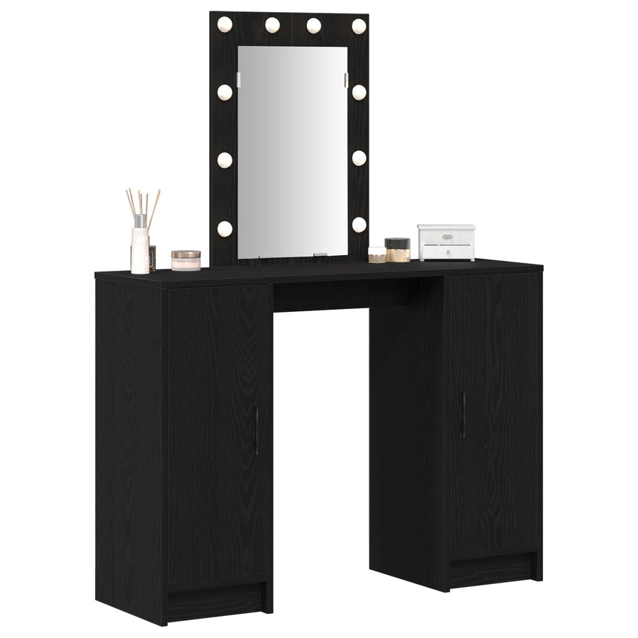 Kaptafel Met Led Verlichting 102X33X135 Cm Zwart eiken