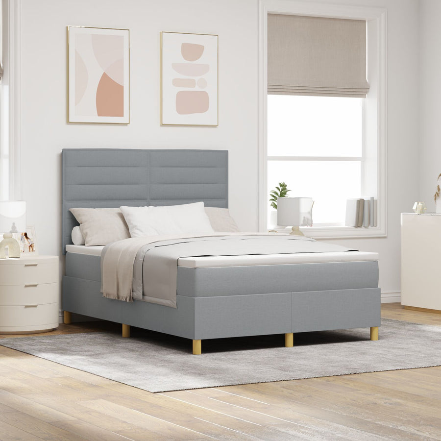 Boxspringbed Met Matras Lichtgrijs 140X190 Cm Stof Blauw