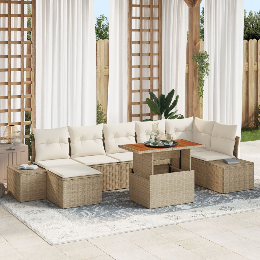 8 Delige Tuinbankset Met Kussens Beige Poly Rattan