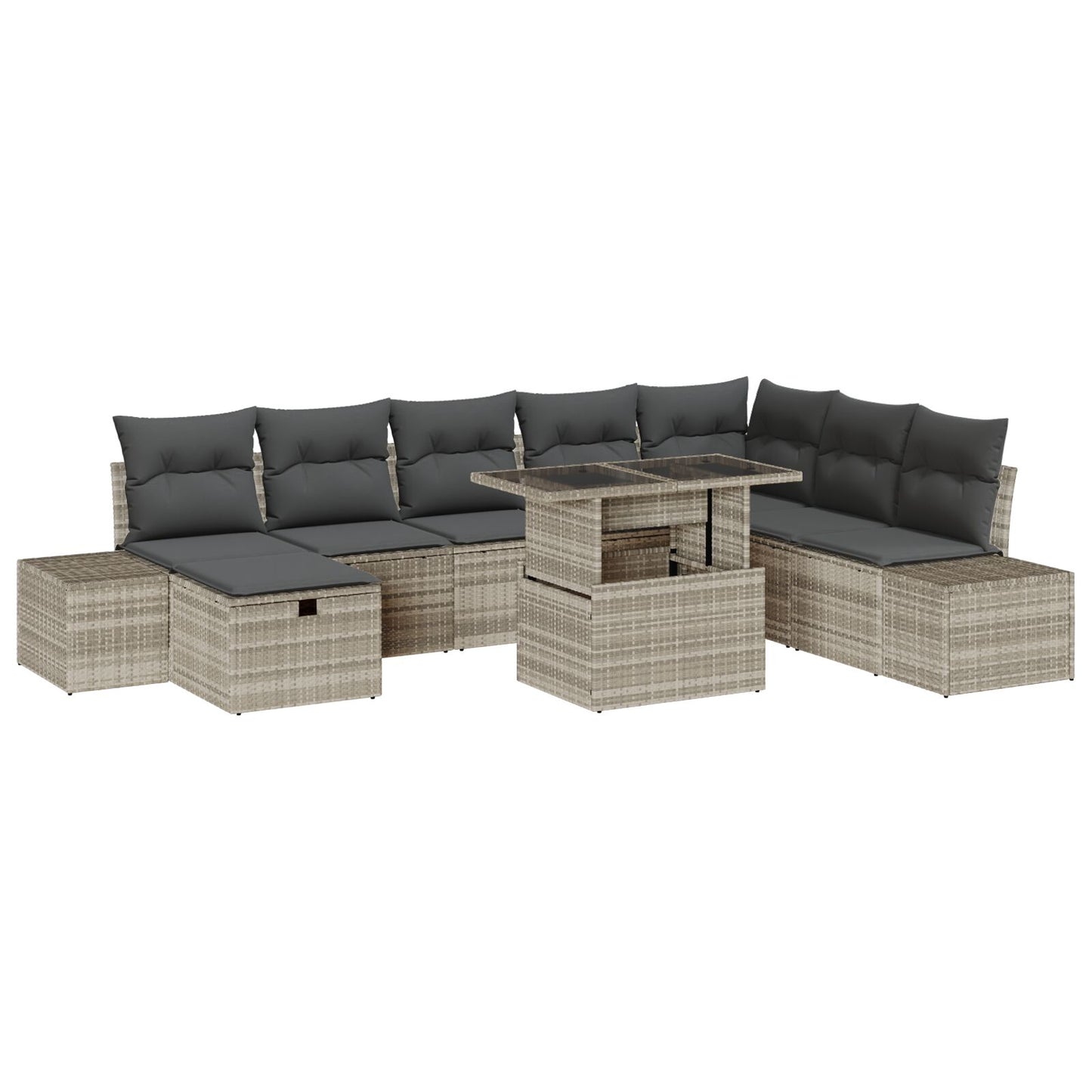 9 Delige Tuin Sofa Set Met Kussens Licht Grijs Poly Rattan Wit