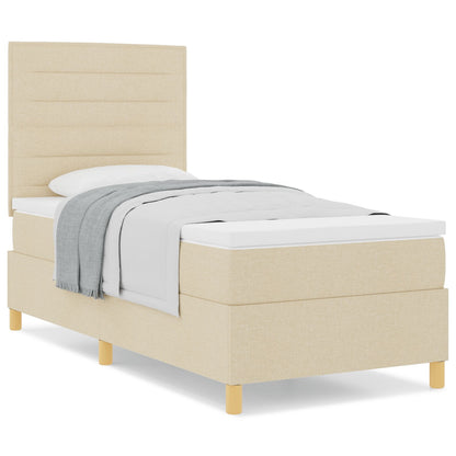 Boxspring Bed Met Matras Crème Eenpersoons Stof Blauw