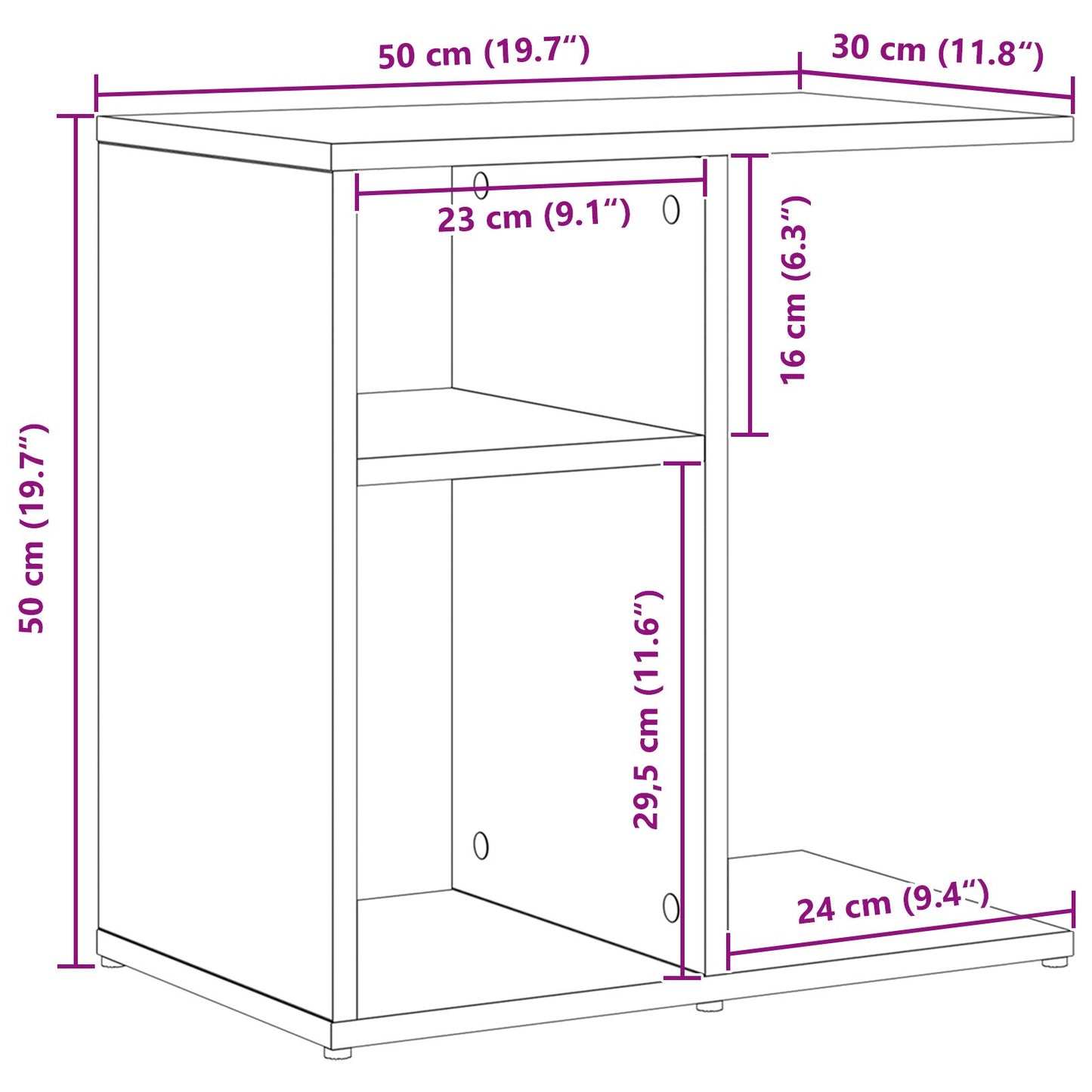Bijzettafel Zwart Eiken 50X30X50 Cm Samengesteld Hout