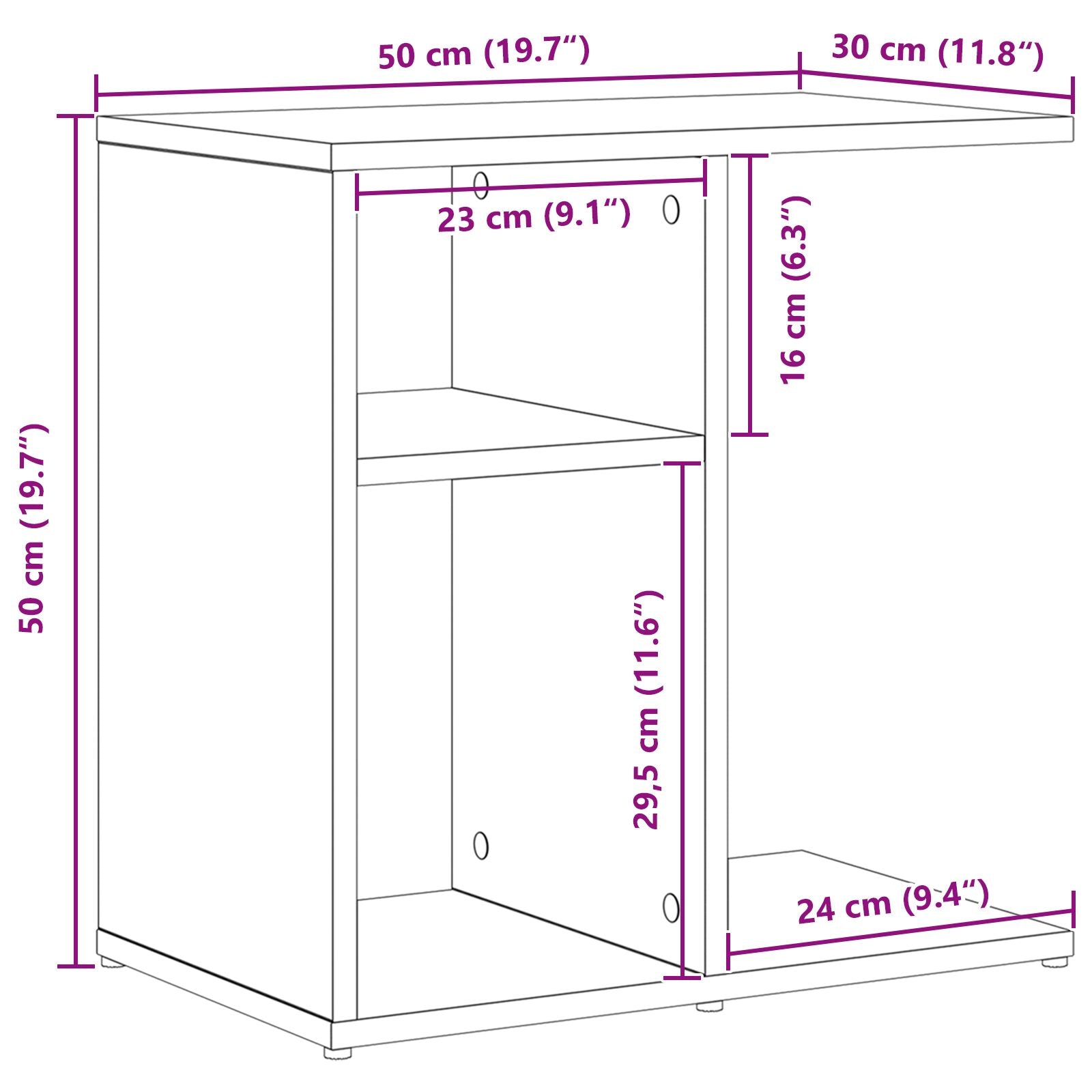Bijzettafel Zwart Eiken 50X30X50 Cm Samengesteld Hout