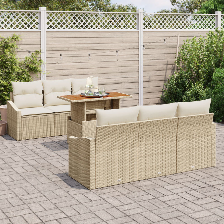 7-Delig Tuin Eetset Met Kussens Beige Poly Rattan Acacia