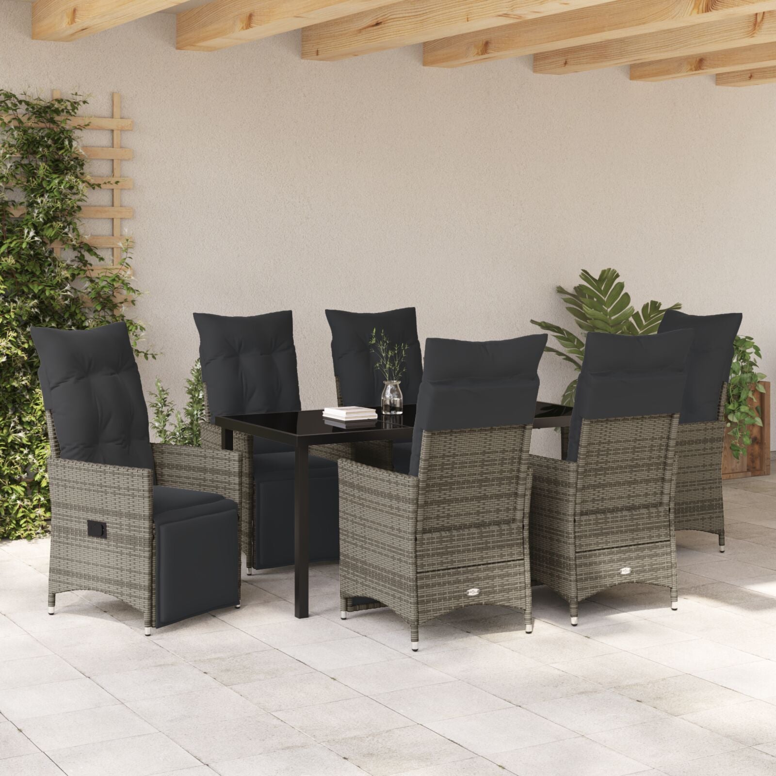 7-Delige Tuinset Met Kussens Grijs Poly Rattan