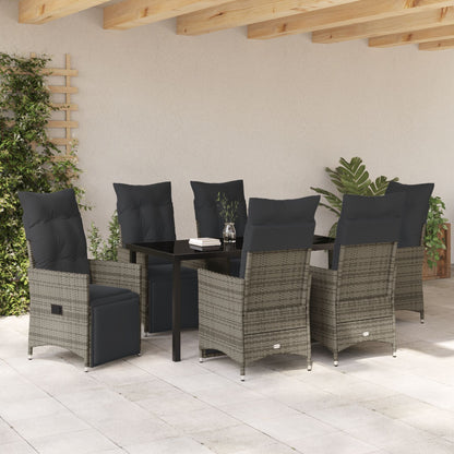 7-Delige Tuinset Met Kussens Grijs Poly Rattan