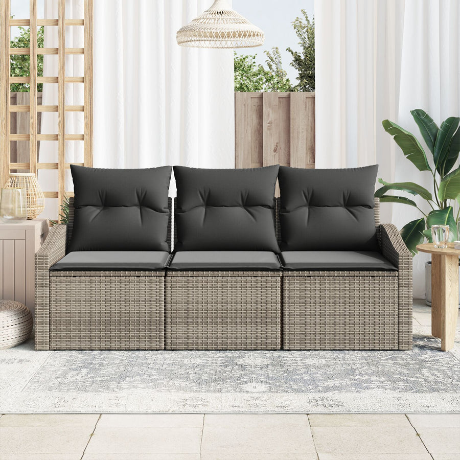 3-Delige Tuin Eettafel Set Met Kussens Grijs Poly Rattan Gegalvaniseerd Staal