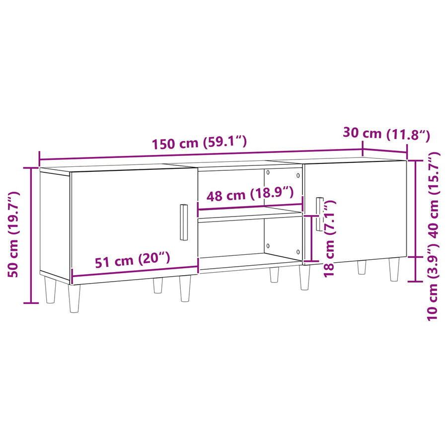 Tv-Meubel - Zwart Eiken, 150X30X50 Cm, Gemaakt Van Bewerkt Hout