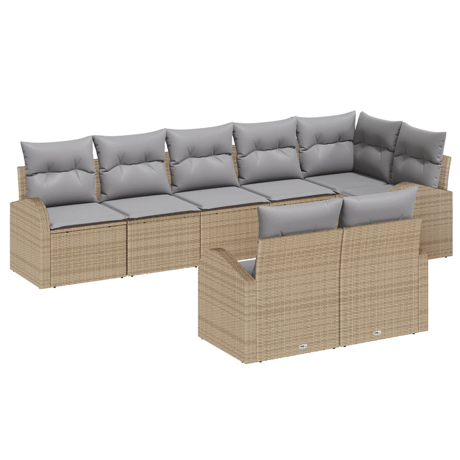 8-Delige Tuinbank Set Met Kussens Poly Rattan Beige en grijs zonder tafel