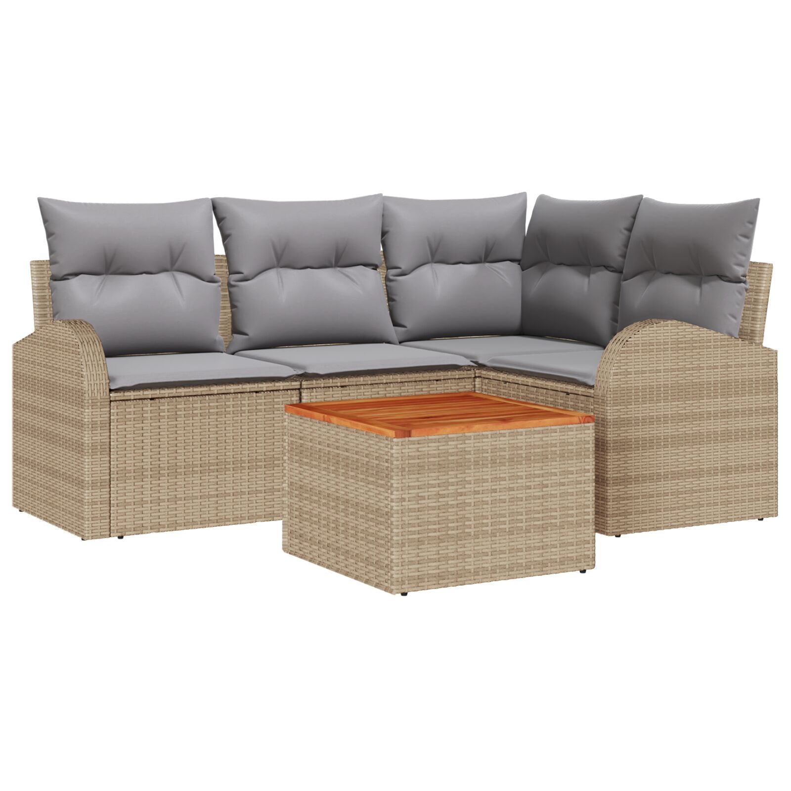 5-Delige Tuinsalonset Met Kussens In Beige Poly Rattan En Acacia