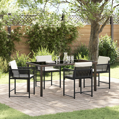 5-Delige Tuin Eetset Met Kussens Zwart Poly Rattan
