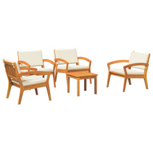 5-Delige Bistro Set Met Kussens Van Massief Acaciahout Crème wit 4x stoelen + tafel