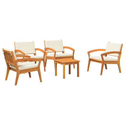 5-Delige Bistro Set Met Kussens Van Massief Acaciahout Crème wit 4x stoelen + tafel