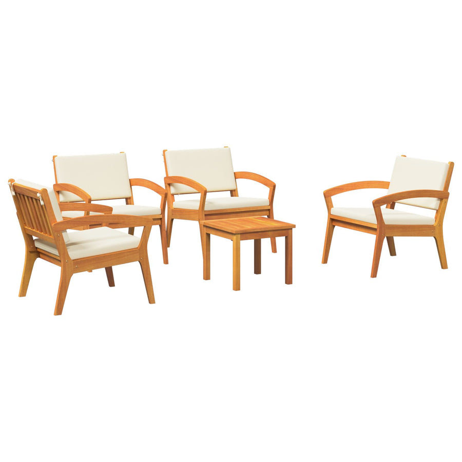 5-Delige Bistro Set Met Kussens Van Massief Acaciahout Crème wit 4x stoelen + tafel