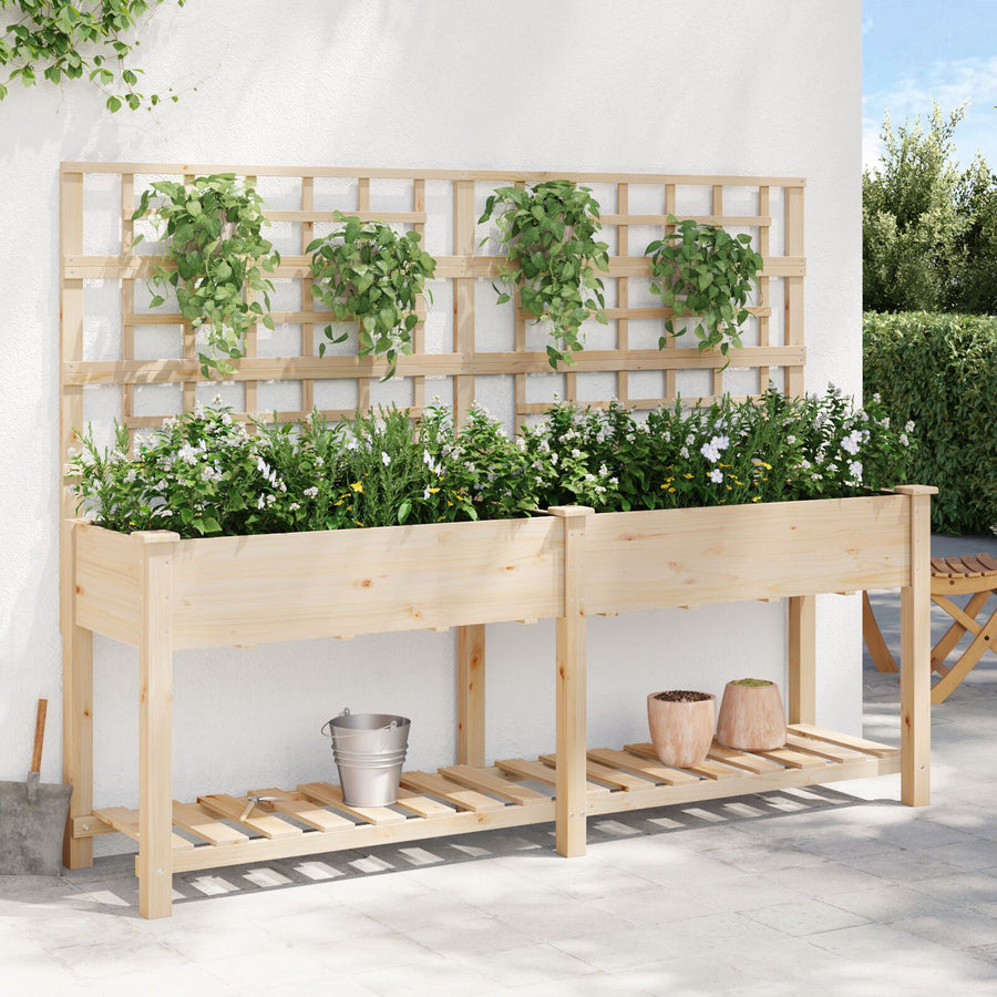 Tuinplantbak Met Trellis & Plank 203X53X152 Cm Massief Vurenhout 203.5 x 54 x 152.5 cm