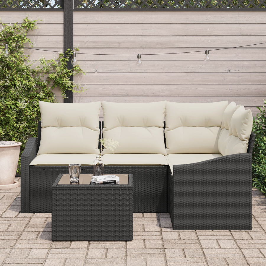 Tuin Sofa Set Set Van 5 Beige Kussens En Zwart Frame