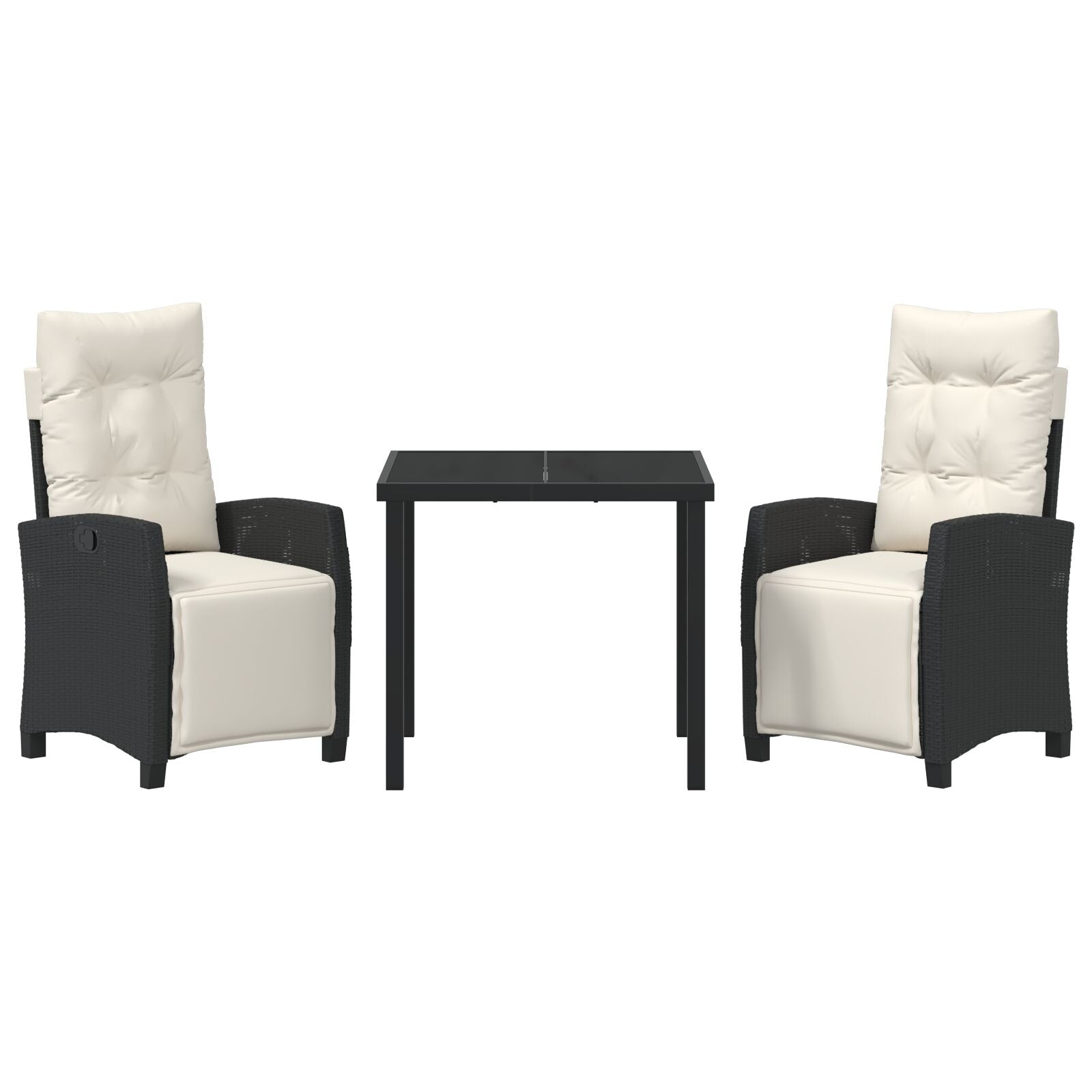 Set Van 2 Zwart, Crème Wit Pe Rattan, Poedergecoat Staal 2-Zits