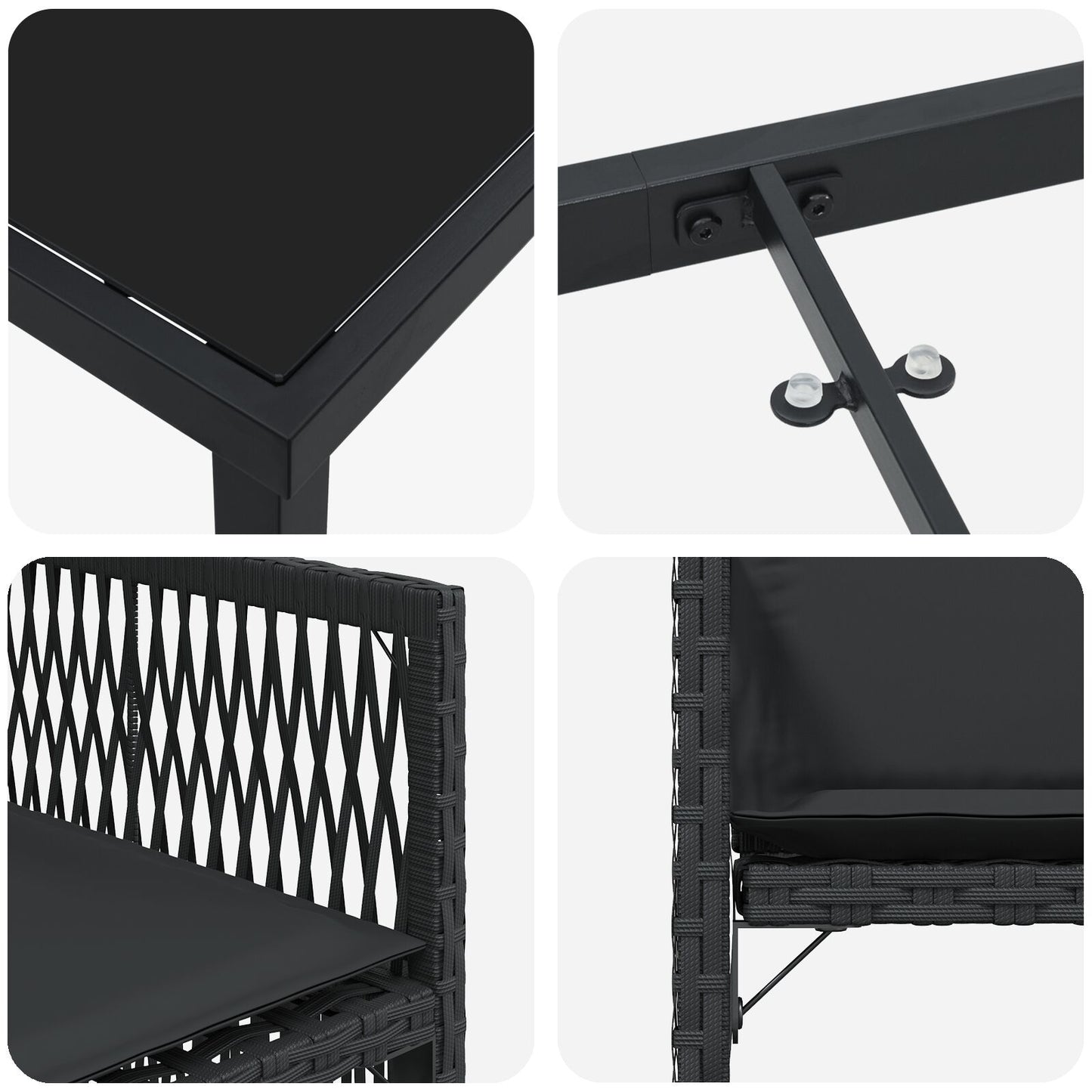 5-Delige Tuin Eetset Met Kussens Zwart Poly Rattan