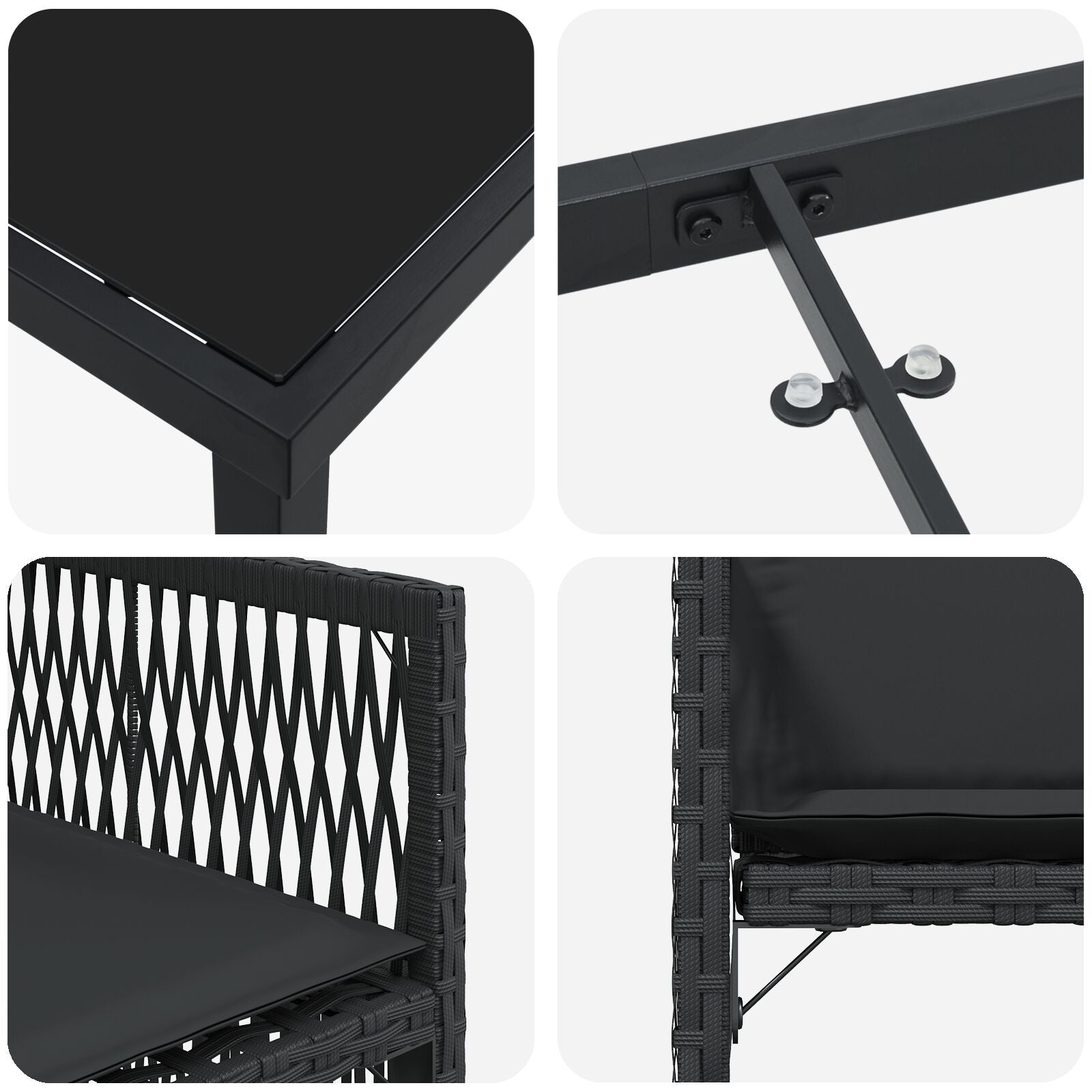5-Delige Tuin Eetset Met Kussens Zwart Poly Rattan