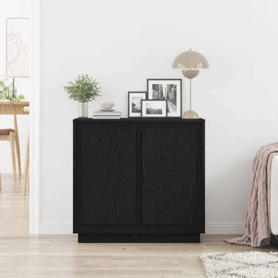 Sideboard Zwart Eiken 80X34X75 Cm Gelaagd Hout