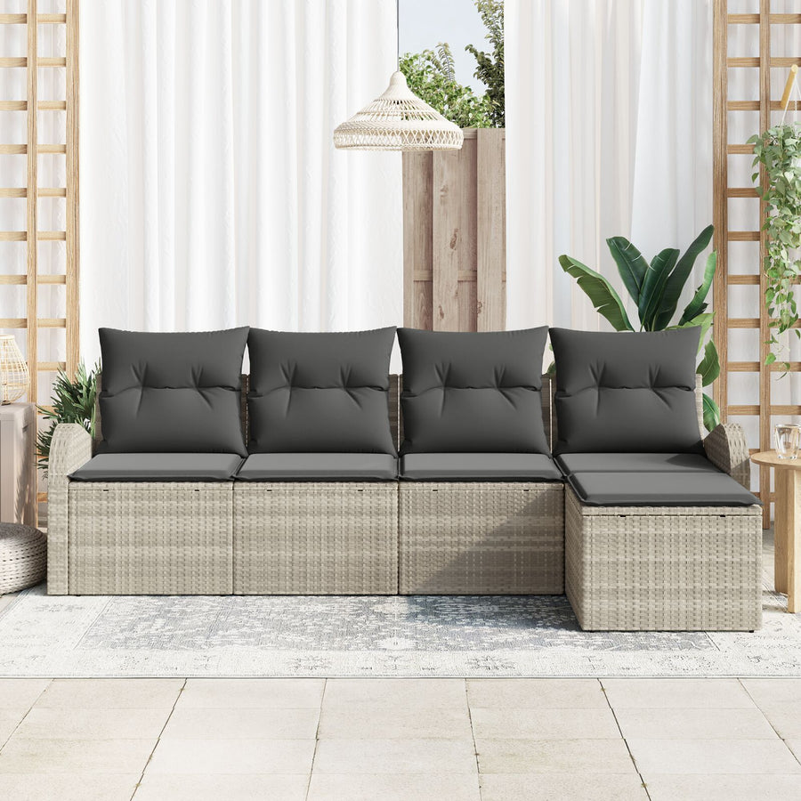 5-Delige Tuin Sofa Set Met Kussens Lichtgrijs Poly Rattan