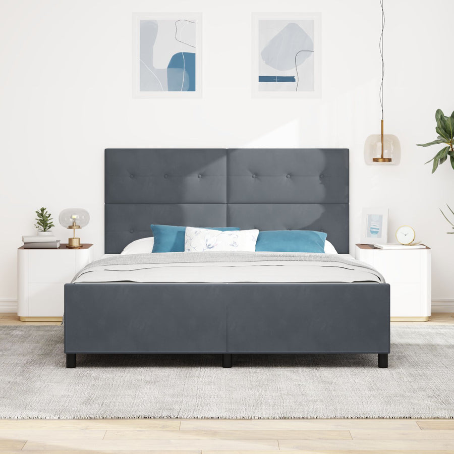 Bedframe Donkergrijs 180X200 Cm Fluweel Crème