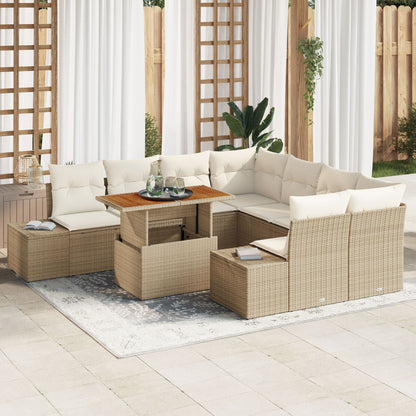 9-Delige Tuinsofa Set Met Kussens Beige Poly Rattan
