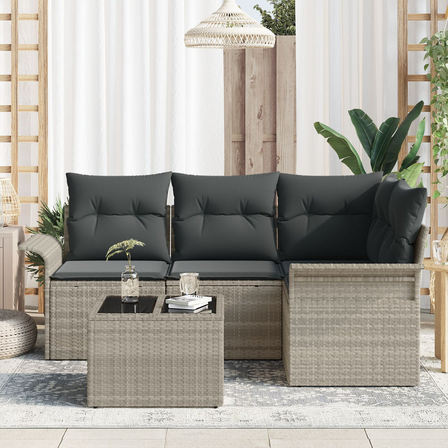 5 Delige Tuin Sofa Set Met Kussens Grijs Poly Rattan