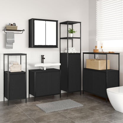 5-Delige Badkamermeubelset Engineered Hout Zwart eiken Waskast + wandkast + 3x badkamer kast