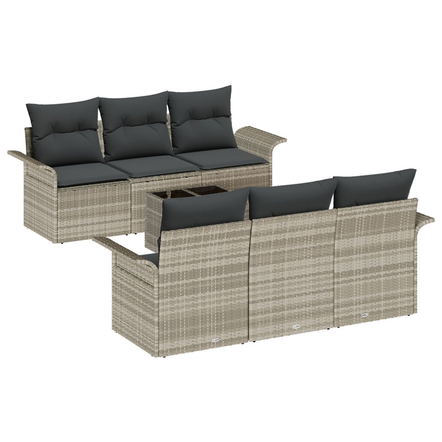 7-Delige Tuin Sofa Set Met Kussens Lichtgrijs Poly Rattan