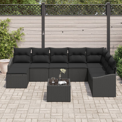 9-Delige Tuin Eetset Met Kussens Beige Poly Rieten
