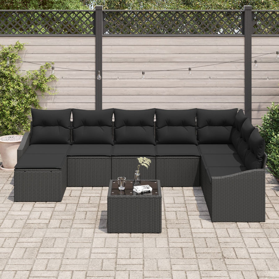 9-Delige Tuin Eetset Met Kussens Beige Poly Rieten