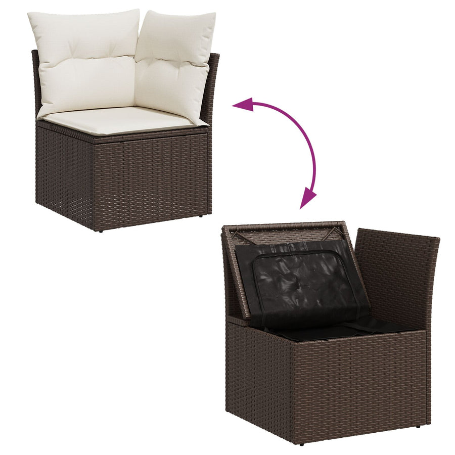 6-Delige Tuin Sofa Set Met Kussens Grijze Poly Rattan Bruin en wit met tafel