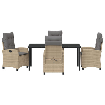 5-Delige Tuin Eettafelset Met Kussens Beige Poly Rattan
