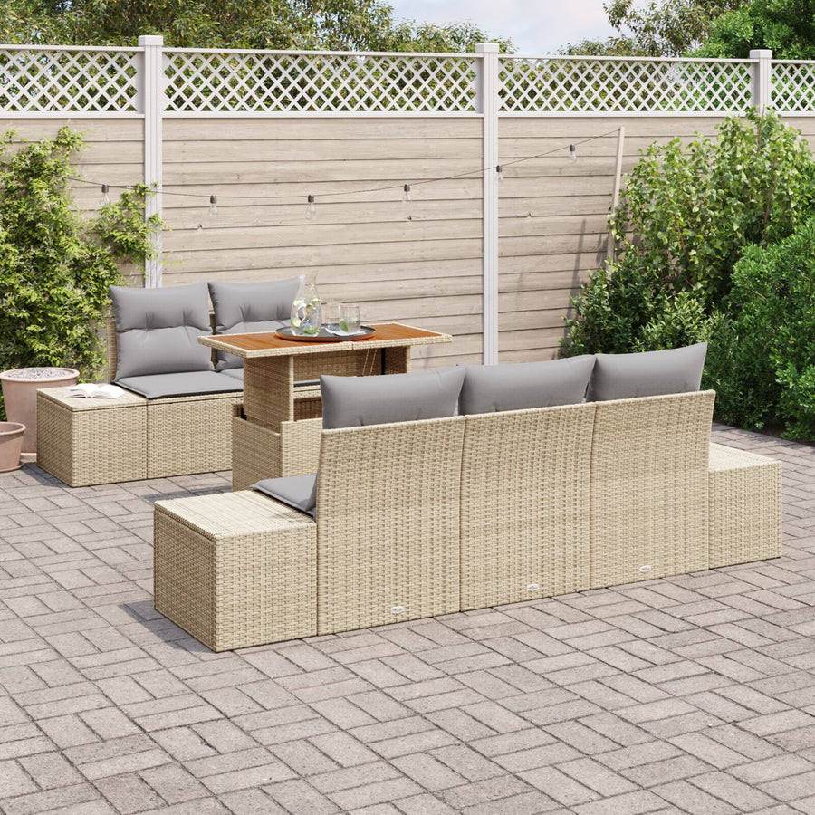 6-Delige Tuinbank Set Met Kussens Beige Poly Rattan