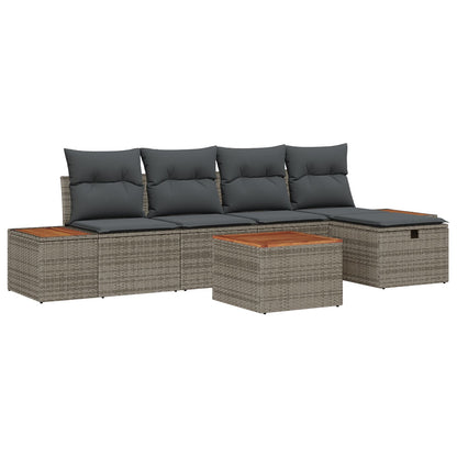 6-Delige Tuin Sofa Set Met Kussens Grijs Poly Rattan