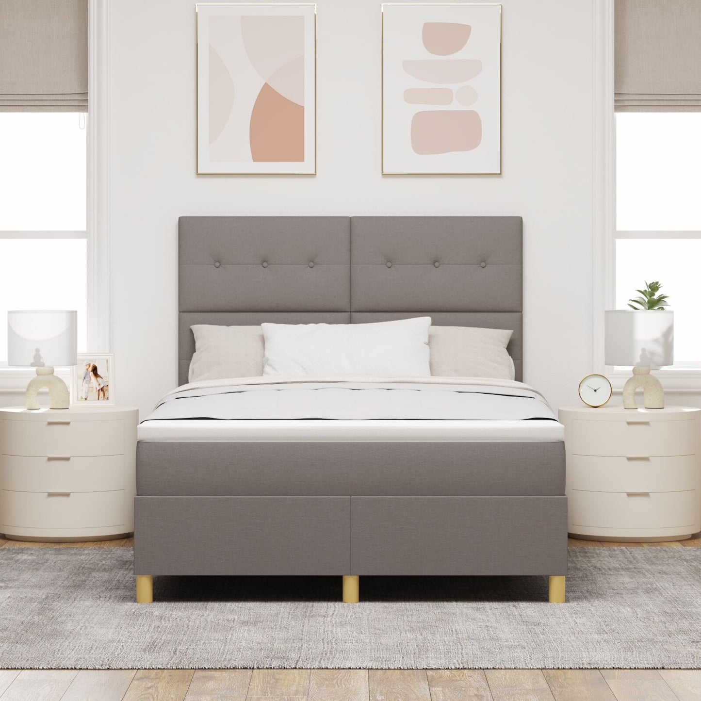 Boxspringbed Met Matras Taupe 160X200 Cm Stof Blauw