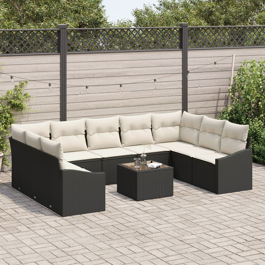 Tuin Sofaset Set Van 10 Zwart Frame, Crème Kussen