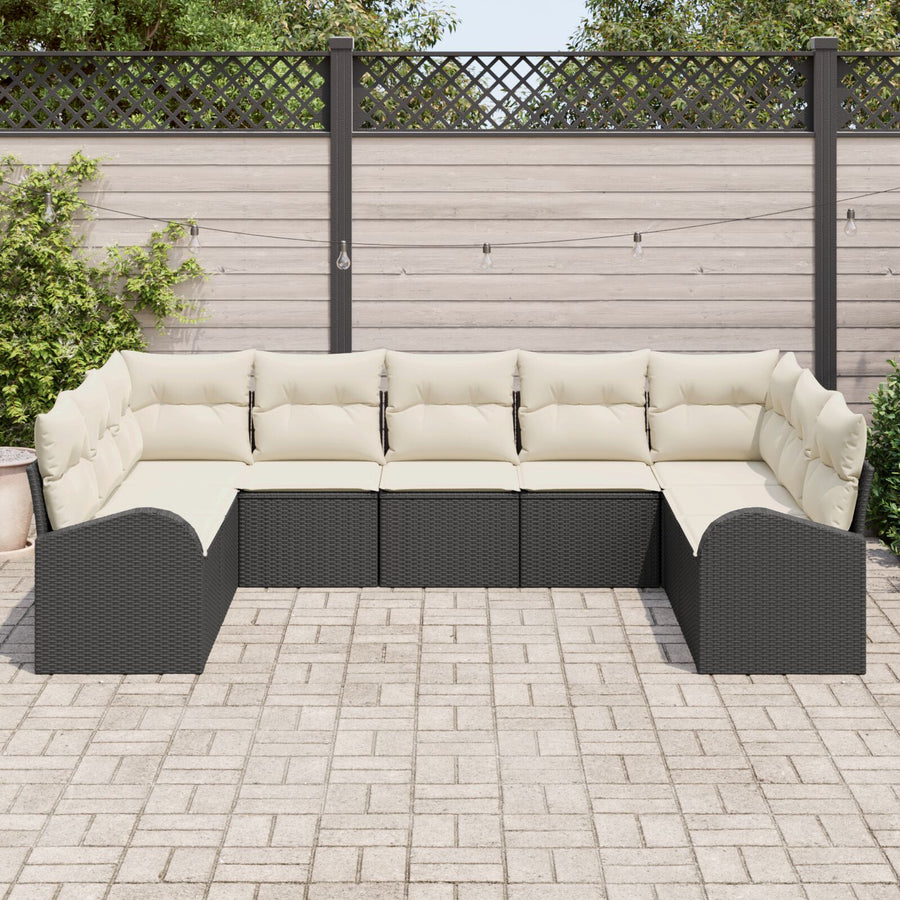 9 Delige Tuin Sofa Set Met Kussens Zwart Poly Rattan