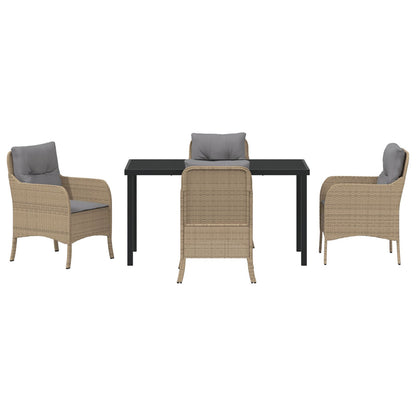 5-Delige Tuin Eetset Met Kussens Beige Poly Rattan