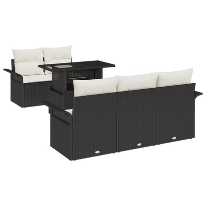 6-Delige Tuin Sofaset Met Kussens Zwart Poly Rattan