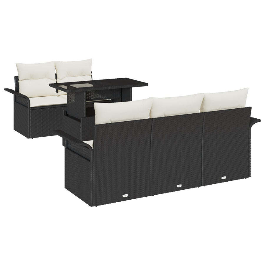 6-Delige Tuin Sofaset Met Kussens Zwart Poly Rattan