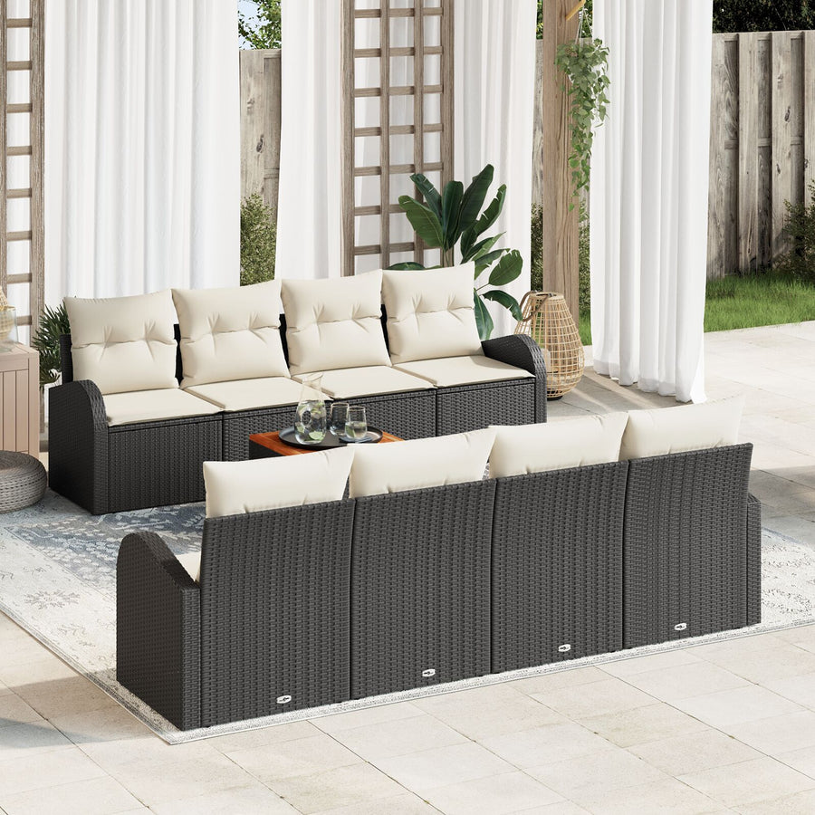 9-Delige Tuin Sofa Set Met Kussens Zwart Poly Rattan Acacia