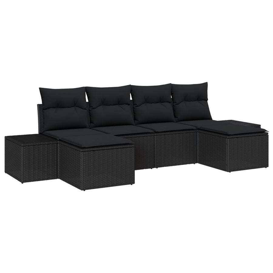 6 Delige Tuinbank Set Met Kussens Zwart Poly Riet