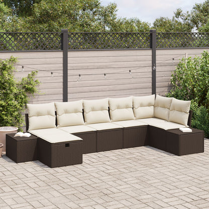 7-Delige Tuin Sofa Set Met Kussens Bruin Poly Rattan Wit